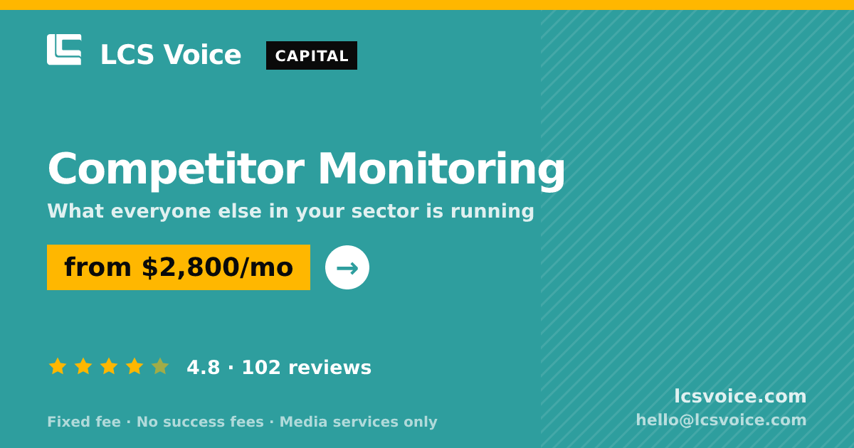 Competitor Monitoring — from $2,800/mo, rated 4.8/5 across 102 reviews. LCS Voice.