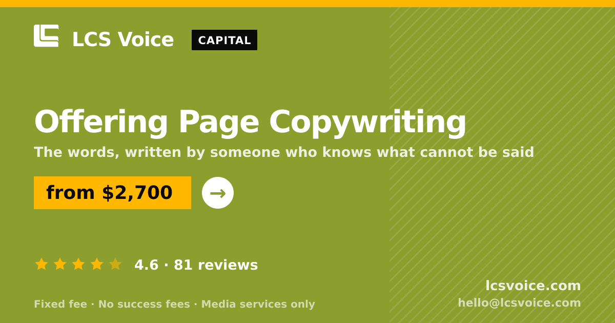 Offering Page Copywriting — from $2,700, rated 4.6/5 across 81 reviews. LCS Voice.