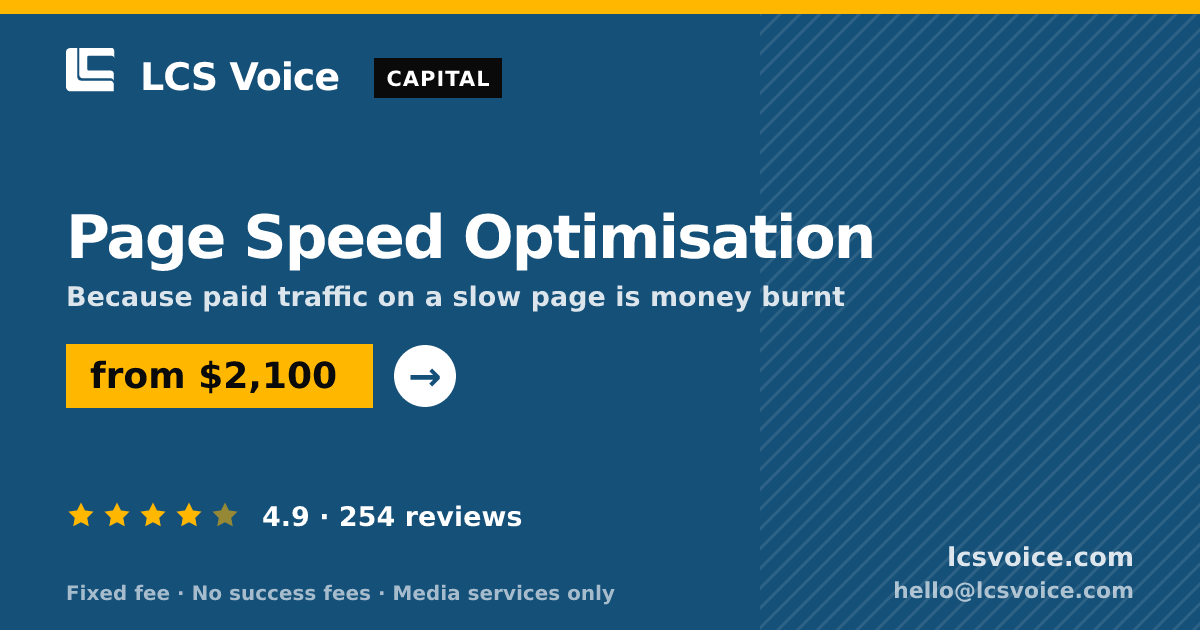 Page Speed Optimisation — from $2,100, rated 4.9/5 across 254 reviews. LCS Voice.