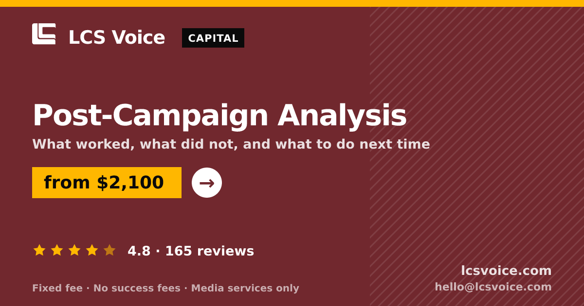Post-Campaign Analysis — from $2,100, rated 4.8/5 across 165 reviews. LCS Voice.