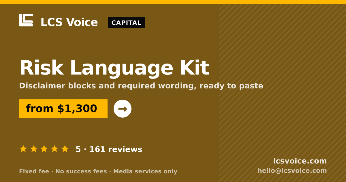 Risk Language Kit — from $1,300, rated 5/5 across 161 reviews. LCS Voice.