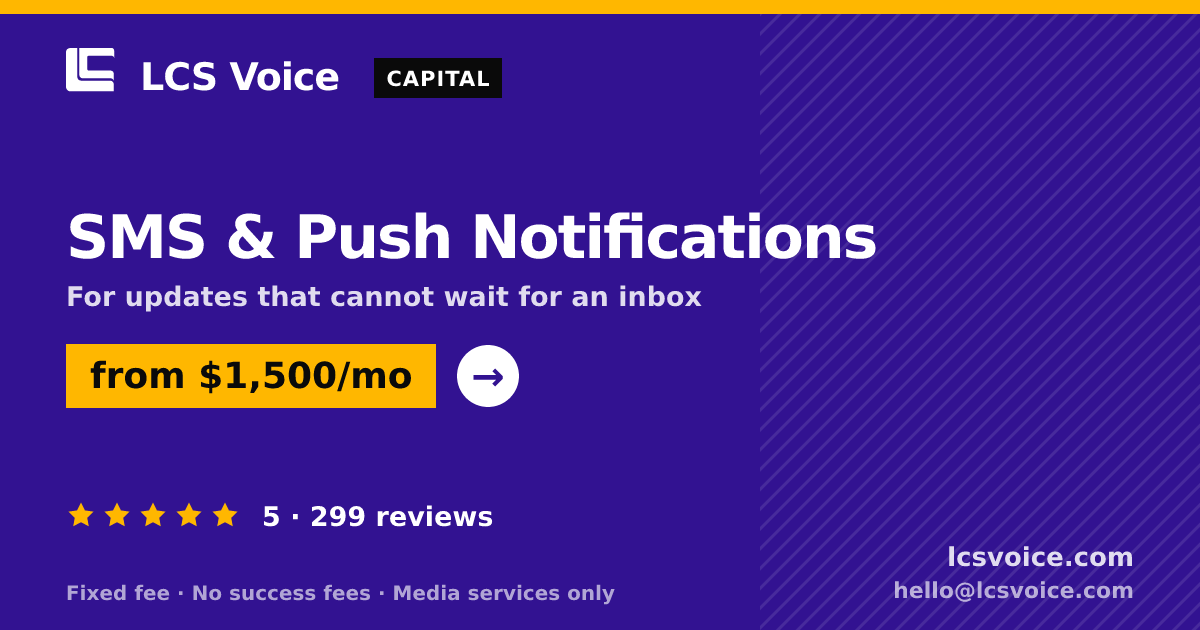 SMS & Push Notifications — from $1,500/mo, rated 5/5 across 299 reviews. LCS Voice.