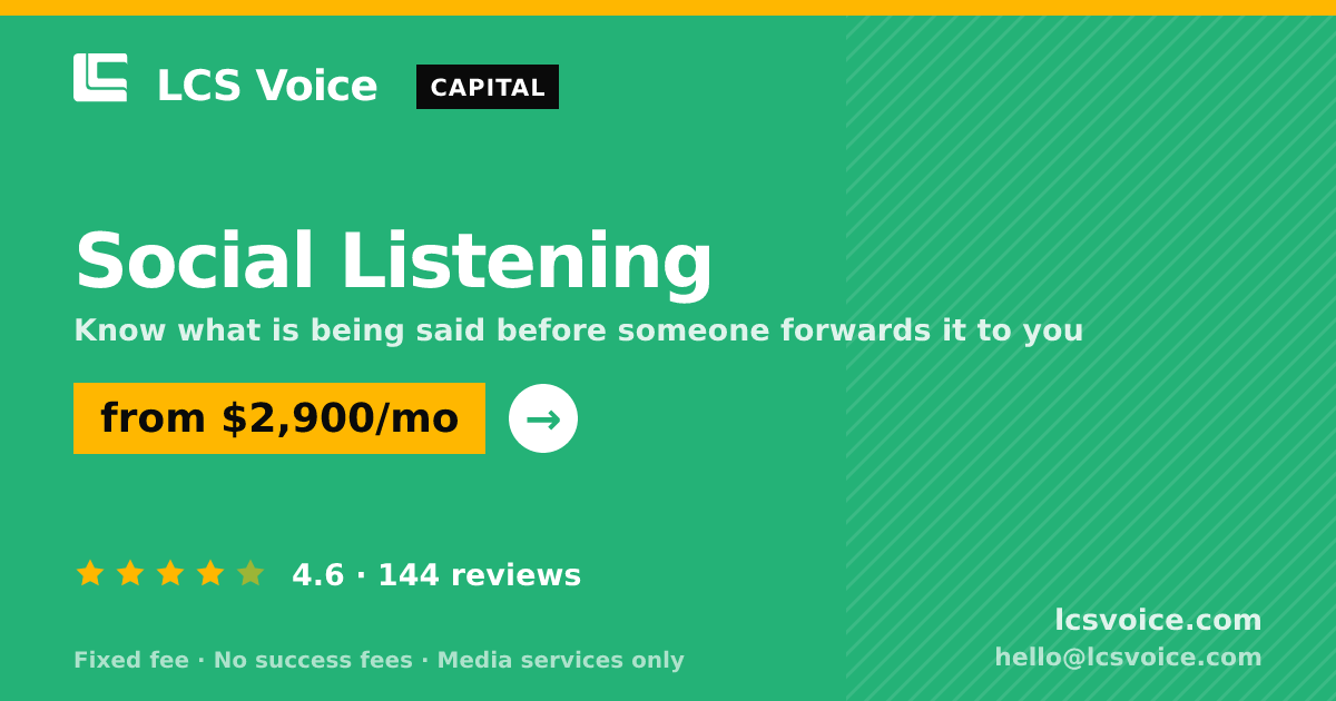 Social Listening — from $2,900/mo, rated 4.6/5 across 144 reviews. LCS Voice.